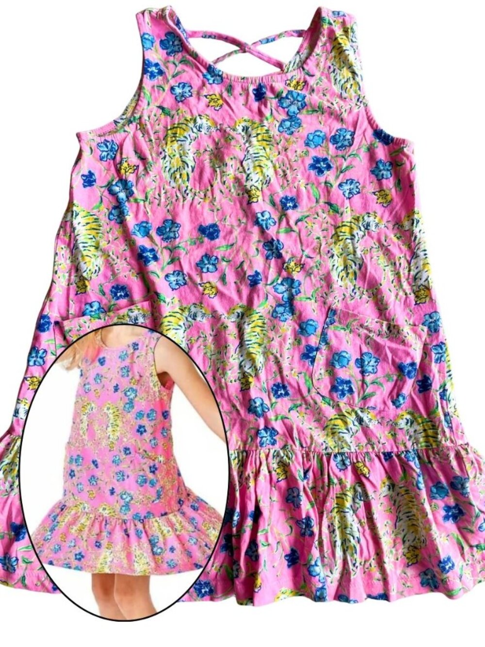Lilly Pulitzer Girl's 100% Cotton Mini Kristen Dress, Prosecco Pink Tigress